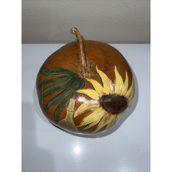Hand Painted Gourd Folk Art Farmers Market Sunflower Wine Fruit Decoration VTG - Picture 4 of 10